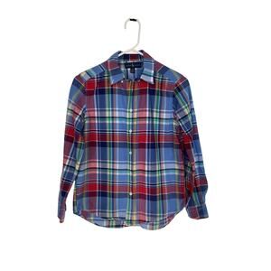 Ralph Lauren Boys Plaid Long Sleeve Button Down Shirt Blue Pink Large 14-16